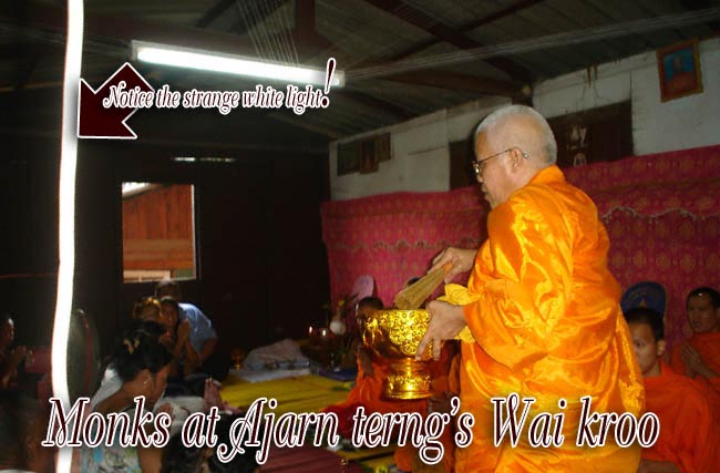 Bhikkhus attending the blessin ceremony for Wai Kroo day at Ajarn Terng's Samnak Sak yant