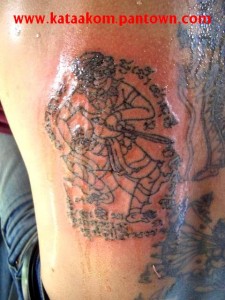 Often called Hanuman - Yant is actually yant Paya Sukreep. Hanuman doesn't use a sword, so this will be either Pali, Sukreep or one of the Vanora soldiers of Pra Ram's army